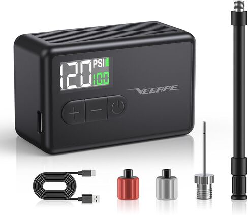 VEEAPE Tiny Pump Mini Bike Tire Pump - Max 120PSI Portable Electric Bicycle Pump - Bicycle Inflator with Presta and Schrader Valve - Type-C Rechargeable Battery Air Pump for Various Bicycles in Saudi Arabia