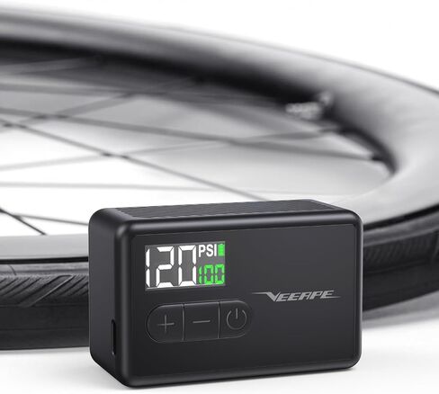 VEEAPE Tiny Pump Mini Bike Tire Pump - Max 120PSI Portable Electric Bicycle Pump - Bicycle Inflator with Presta and Schrader Valve - Type-C Rechargeable Battery Air Pump for Various Bicycles in Saudi Arabia