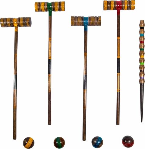 كروكيه عتيق من السلع الرياضية - لعبة كلاسيكية في الهواء الطلق، 4 لاعبين - كرات خشبية، مطارق، نصيب فولاذي، أوتاد، وحقيبة قماشية شديدة التحمل - ألعاب الحنين والمرح العائلي in Kuwait