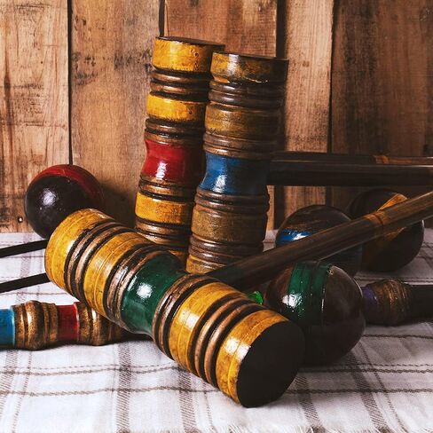 كروكيه عتيق من السلع الرياضية - لعبة كلاسيكية في الهواء الطلق، 4 لاعبين - كرات خشبية، مطارق، نصيب فولاذي، أوتاد، وحقيبة قماشية شديدة التحمل - ألعاب الحنين والمرح العائلي in Kuwait