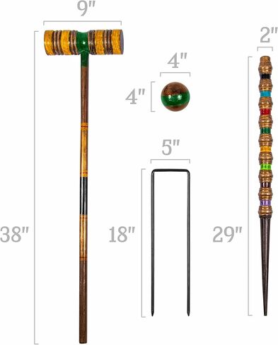 كروكيه عتيق من السلع الرياضية - لعبة كلاسيكية في الهواء الطلق، 4 لاعبين - كرات خشبية، مطارق، نصيب فولاذي، أوتاد، وحقيبة قماشية شديدة التحمل - ألعاب الحنين والمرح العائلي in Kuwait