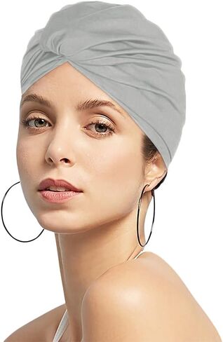 Women Pleated Fabric Swim Cap Elastic Long Curly Hair Bathing Cap Breathable Knotted Swimming Turban Non-Waterproof Swimming Hat Wrap in Saudi Arabia