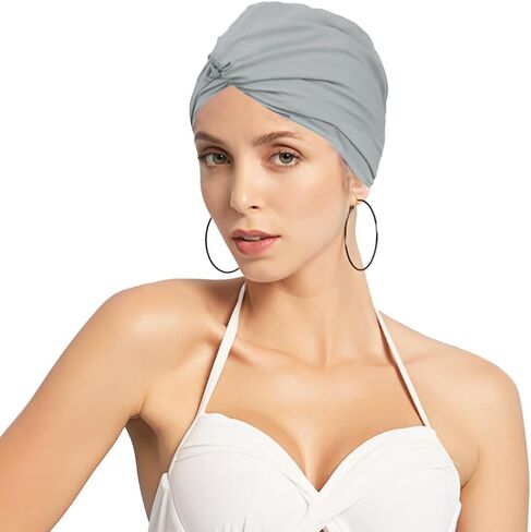Women Pleated Fabric Swim Cap Elastic Long Curly Hair Bathing Cap Breathable Knotted Swimming Turban Non-Waterproof Swimming Hat Wrap in Saudi Arabia