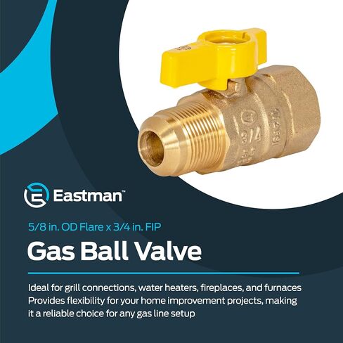 Eastman 3/8 Inch OD Flare x 1/2 Inch FIP Gas Ball Valve, Brass Connectors and Fittings for Natural Gas and Liquid Propane, 60001B in Kuwait