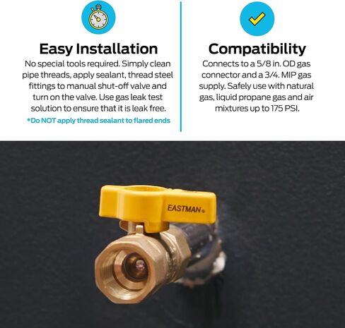 Eastman 3/8 Inch OD Flare x 1/2 Inch FIP Gas Ball Valve, Brass Connectors and Fittings for Natural Gas and Liquid Propane, 60001B in Kuwait