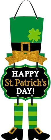 Festive Multicolor St. Patrick's Day Leprechaun Triple Sign - 19"x 8.5"(1 Pc.) - MDF Wall Decor with Glitter, Bow & Ribbon Hanger - Perfect Irish Celebration Decoration in Saudi Arabia