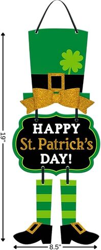 Festive Multicolor St. Patrick's Day Leprechaun Triple Sign - 19"x 8.5"(1 Pc.) - MDF Wall Decor with Glitter, Bow & Ribbon Hanger - Perfect Irish Celebration Decoration in Saudi Arabia