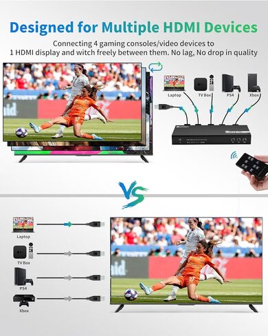 محول مصفوفة HDMI 6x2، KAIVMAN 6 في 2 مخرج HDMI مصفوفة/مقسم مع جهاز تحكم عن بعد بالأشعة تحت الحمراء ومستخرج صوت SPDIF بصري 3.5 مم | محول بسرعة 18 جيجابت في الثانية يدعم UltraHD 4K@60 هرتز 4:4:4، HDR، ARC، RS232، EDID in Saudi Arabia