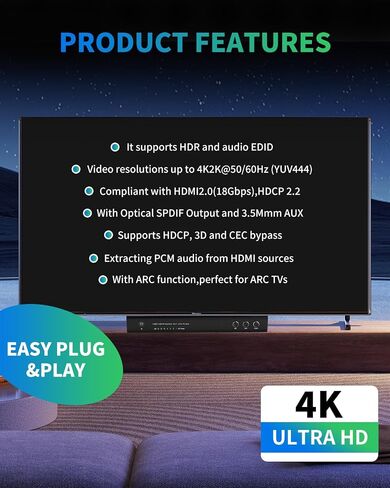 محول مصفوفة HDMI 6x2، KAIVMAN 6 في 2 مخرج HDMI مصفوفة/مقسم مع جهاز تحكم عن بعد بالأشعة تحت الحمراء ومستخرج صوت SPDIF بصري 3.5 مم | محول بسرعة 18 جيجابت في الثانية يدعم UltraHD 4K@60 هرتز 4:4:4، HDR، ARC، RS232، EDID in Saudi Arabia