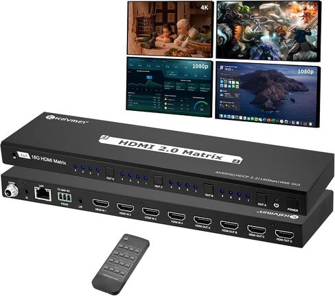 محول مصفوفة HDMI 6x2، KAIVMAN 6 في 2 مخرج HDMI مصفوفة/مقسم مع جهاز تحكم عن بعد بالأشعة تحت الحمراء ومستخرج صوت SPDIF بصري 3.5 مم | محول بسرعة 18 جيجابت في الثانية يدعم UltraHD 4K@60 هرتز 4:4:4، HDR، ARC، RS232، EDID in Saudi Arabia