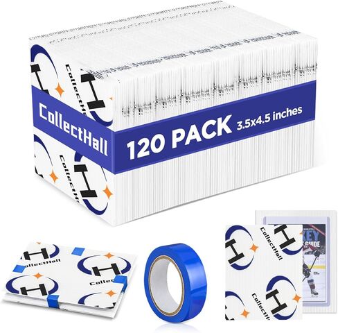 واقيات شحن بطاقات التداول 120 حزمة 3.5 بوصة × 4.5 بوصة مع شريط لفة واحد، مستلزمات شحن بطاقات التداول، حشوات بلاستيكية فائقة القوة مسبقًا لبطاقات البريد in Kuwait