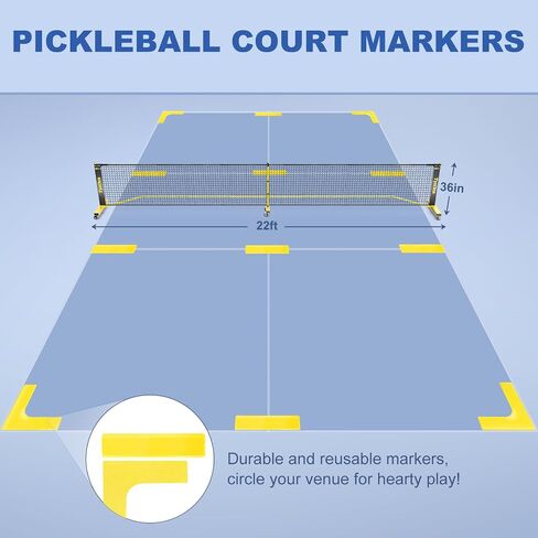 Pickleball Net Set - Pickleball Net on Wheels for Driveway Backyard, 22FT Regular Size, 4 Fiberglass Paddles & 6 Balls, 12 Court Markers, Portable Pickle Ball System with Carry Bag in Kuwait