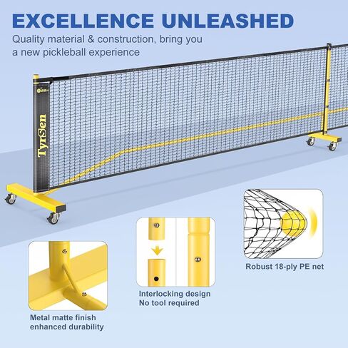 Pickleball Net Set - Pickleball Net on Wheels for Driveway Backyard, 22FT Regular Size, 4 Fiberglass Paddles & 6 Balls, 12 Court Markers, Portable Pickle Ball System with Carry Bag in Kuwait