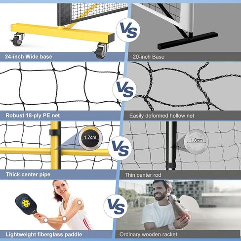Pickleball Net Set - Pickleball Net on Wheels for Driveway Backyard, 22FT Regular Size, 4 Fiberglass Paddles & 6 Balls, 12 Court Markers, Portable Pickle Ball System with Carry Bag in Kuwait