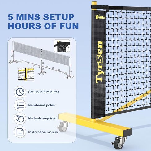 Pickleball Net Set - Pickleball Net on Wheels for Driveway Backyard, 22FT Regular Size, 4 Fiberglass Paddles & 6 Balls, 12 Court Markers, Portable Pickle Ball System with Carry Bag in Kuwait
