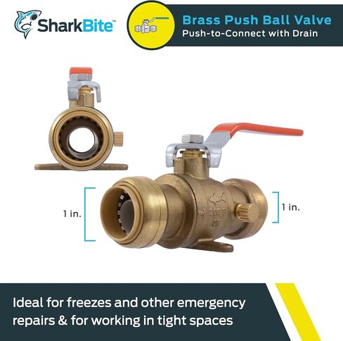 SharkBite 1 Inch Ball Valve with Drain Vent and Mounting Bracket, Push to Connect Brass Plumbing Fitting, PEX Pipe, Copper, CPVC, PE-RT, HDPE, 24617-0000LF in Saudi Arabia