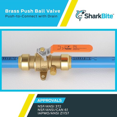 SharkBite 1 Inch Ball Valve with Drain Vent and Mounting Bracket, Push to Connect Brass Plumbing Fitting, PEX Pipe, Copper, CPVC, PE-RT, HDPE, 24617-0000LF in Saudi Arabia