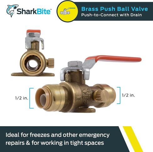SharkBite 1 Inch Ball Valve with Drain Vent and Mounting Bracket, Push to Connect Brass Plumbing Fitting, PEX Pipe, Copper, CPVC, PE-RT, HDPE, 24617-0000LF in Saudi Arabia