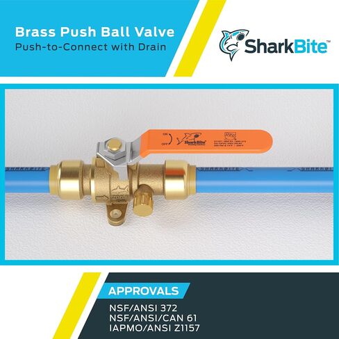 SharkBite 1 Inch Ball Valve with Drain Vent and Mounting Bracket, Push to Connect Brass Plumbing Fitting, PEX Pipe, Copper, CPVC, PE-RT, HDPE, 24617-0000LF in Saudi Arabia