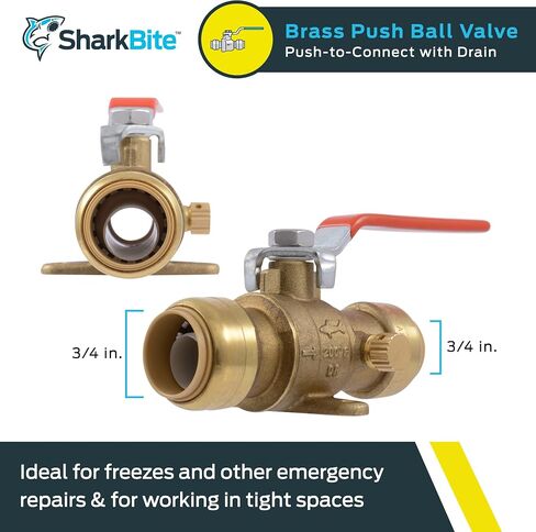 SharkBite 1 Inch Ball Valve with Drain Vent and Mounting Bracket, Push to Connect Brass Plumbing Fitting, PEX Pipe, Copper, CPVC, PE-RT, HDPE, 24617-0000LF in Saudi Arabia