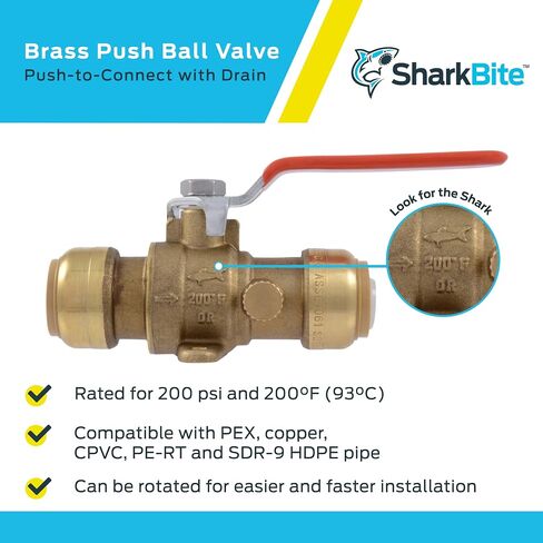 SharkBite 1 Inch Ball Valve with Drain Vent and Mounting Bracket, Push to Connect Brass Plumbing Fitting, PEX Pipe, Copper, CPVC, PE-RT, HDPE, 24617-0000LF in Saudi Arabia