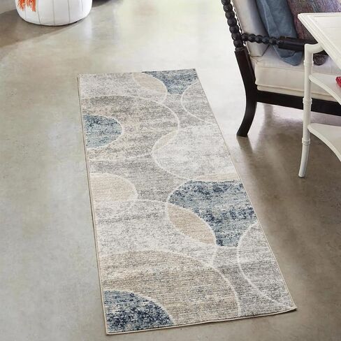 Gertmenian Indoor Machine Woven High Traffic Area Rugs | 2x8 Runner, Tondo, Blue, 27509 in Saudi Arabia