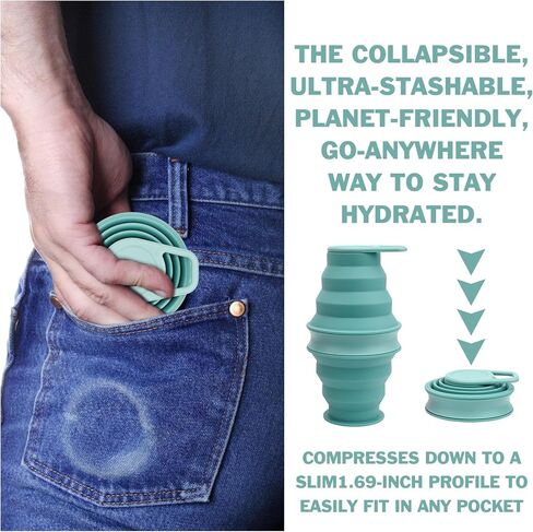 Slicione Collapsible Water Bottle, 17.6 floz BPA Free Leakproof Foldable Water Bottles, Portable Sport Water Bottles for Travel, Camping, Hiking Outdoor Indoor Sport (Blue) in Kuwait