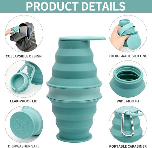 Slicione Collapsible Water Bottle, 17.6 floz BPA Free Leakproof Foldable Water Bottles, Portable Sport Water Bottles for Travel, Camping, Hiking Outdoor Indoor Sport (Blue) in Kuwait