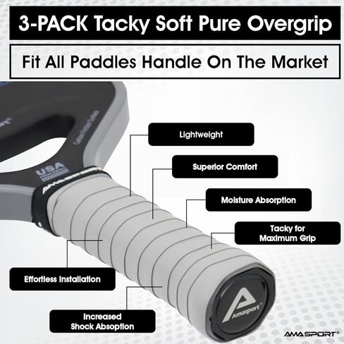 شريط AMA SPORT Pickleball Paddle Overgrip - عبوة من 3 قطع - قبضة زائدة ناعمة نقية - قبضة مريحة ماصة لمضرب كرة البيسبول in Kuwait