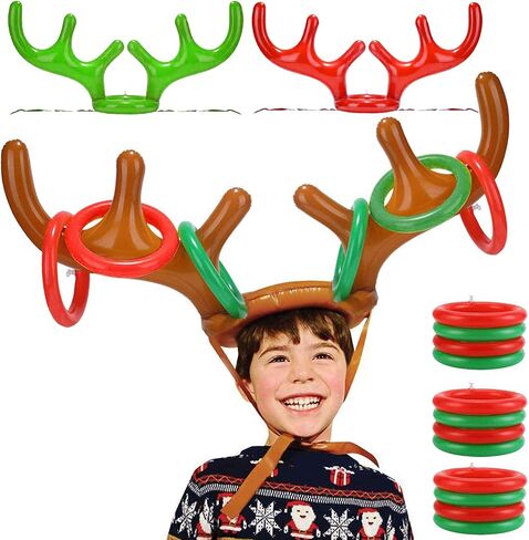 TURNMEON 3 Pack Inflatable Reindeer Antler Ring Toss Game for Christmas Holiday Thanksgiving Xmas Party Game Headband Inflatable Toys for Holiday Family School Photo Props Game(3 Antlers, 12 Rings) in Saudi Arabia