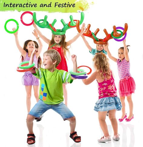 TURNMEON 3 Pack Inflatable Reindeer Antler Ring Toss Game for Christmas Holiday Thanksgiving Xmas Party Game Headband Inflatable Toys for Holiday Family School Photo Props Game(3 Antlers, 12 Rings) in Saudi Arabia