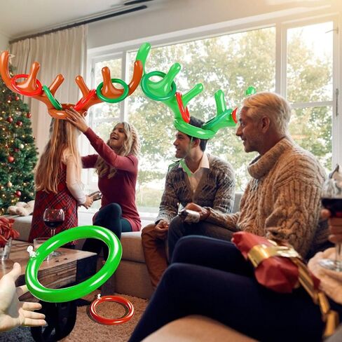 TURNMEON 3 Pack Inflatable Reindeer Antler Ring Toss Game for Christmas Holiday Thanksgiving Xmas Party Game Headband Inflatable Toys for Holiday Family School Photo Props Game(3 Antlers, 12 Rings) in Saudi Arabia