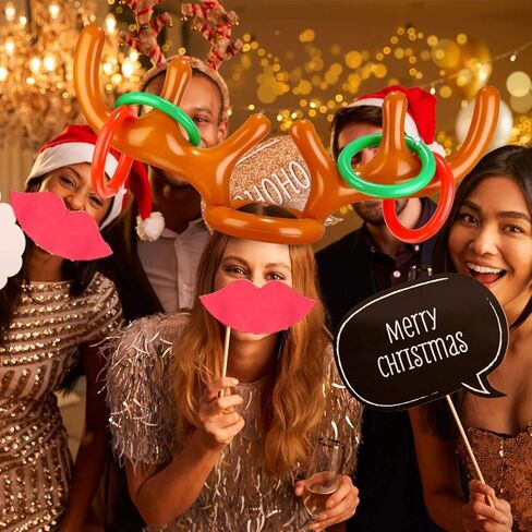 TURNMEON 3 Pack Inflatable Reindeer Antler Ring Toss Game for Christmas Holiday Thanksgiving Xmas Party Game Headband Inflatable Toys for Holiday Family School Photo Props Game(3 Antlers, 12 Rings) in Kuwait