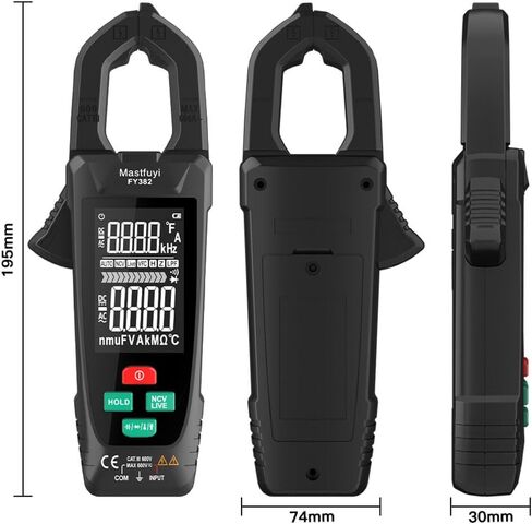 مقياس المشبك الرقمي True RMS Multimeter 6000 عدد اختبار الجهد الكهربي، نطاق تلقائي، يقيس الجهد الحالي، درجة الحرارة، السعة، الثنائيات المقاومة، استمرارية التردد، الإضاءة الخلفية، أدوات كهربائية in Saudi Arabia