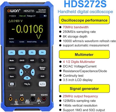 OWON 3 in 1 HDS272S Handheld Digital Oscilloscope 70MHz 2 Channels Digital True-RMS Multimeter (Owon HDS272S) in Saudi Arabia