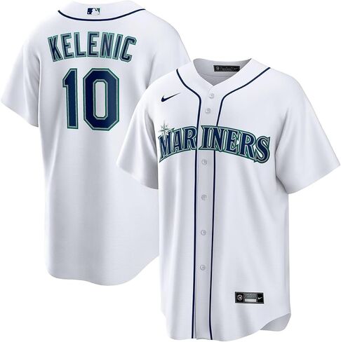 Nike Jared Kelenic Seattle Mariners MLB Kids Youth 8-20 White Pinstripe Home Player Jersey (US, Numeric, 8, Regular, White) in Saudi Arabia