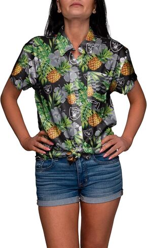 FOCO Women's My Fine-Apple Pineapple Print Tropical Floral Button Up Shirt in Saudi Arabia