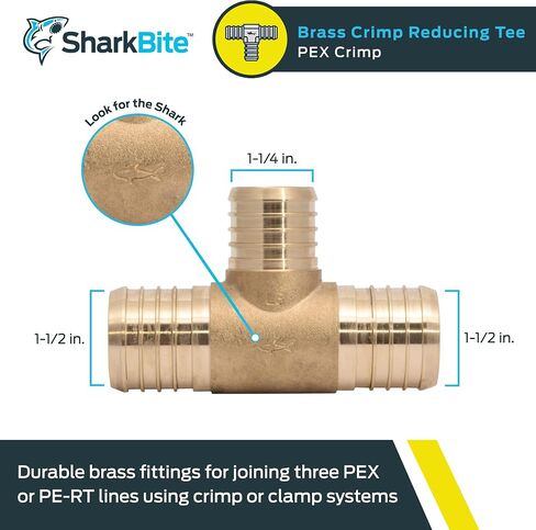SharkBite 1-1/2 x 1-1/2 x 1 Inch Brass Crimp Reducing Tee, PEX Pipe, PE-RT, UC08414128 in Saudi Arabia