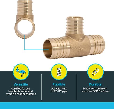 SharkBite 1-1/2 x 1-1/2 x 1 Inch Brass Crimp Reducing Tee, PEX Pipe, PE-RT, UC08414128 in Saudi Arabia