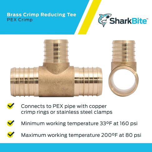 SharkBite 1-1/2 x 1-1/2 x 1 Inch Brass Crimp Reducing Tee, PEX Pipe, PE-RT, UC08414128 in Saudi Arabia