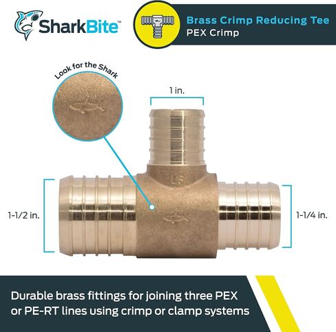 SharkBite 1-1/2 x 1-1/2 x 1 Inch Brass Crimp Reducing Tee, PEX Pipe, PE-RT, UC08414128 in Saudi Arabia