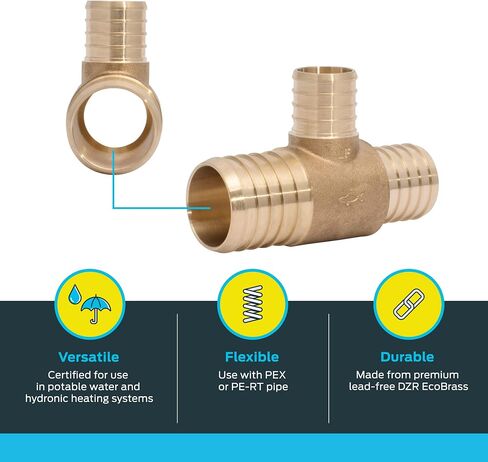 SharkBite 1-1/2 x 1-1/2 x 1 Inch Brass Crimp Reducing Tee, PEX Pipe, PE-RT, UC08414128 in Saudi Arabia