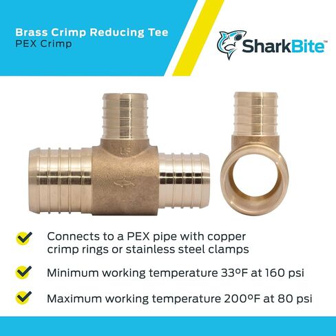 SharkBite 1-1/2 x 1-1/2 x 1 Inch Brass Crimp Reducing Tee, PEX Pipe, PE-RT, UC08414128 in Saudi Arabia