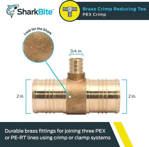 SharkBite 1-1/2 x 1-1/2 x 1 Inch Brass Crimp Reducing Tee, PEX Pipe, PE-RT, UC08414128 in Saudi Arabia