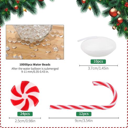 10149 Pcs Christmas Vase Filler Red Green Candy Cane Pearl Beads Christmas Filler Floating Candles Centerpiece with 9 Candles Water Gels Beads Faux Pearls for Christmas Holiday Home Party Table Decor in Kuwait