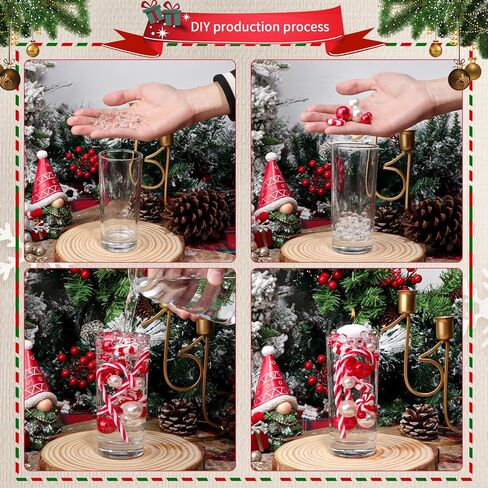 10149 Pcs Christmas Vase Filler Red Green Candy Cane Pearl Beads Christmas Filler Floating Candles Centerpiece with 9 Candles Water Gels Beads Faux Pearls for Christmas Holiday Home Party Table Decor in Kuwait