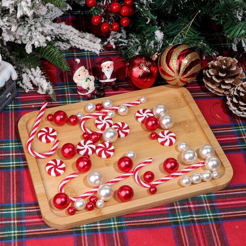 10149 Pcs Christmas Vase Filler Red Green Candy Cane Pearl Beads Christmas Filler Floating Candles Centerpiece with 9 Candles Water Gels Beads Faux Pearls for Christmas Holiday Home Party Table Decor in Kuwait