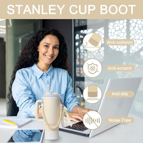 Stanley Cup Accessories Set- Water Bottle Handle Strap, Stanley Cup Protective Silicone Boot, Bow Design Stanley Charms for Stanley Cup 40oz /30 oz Tumbler (white) in Saudi Arabia