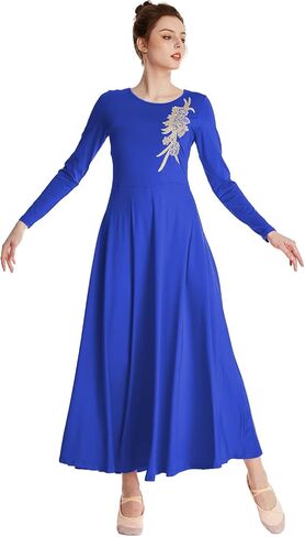 HIHCBF Women Long Sleeve Liturgical Praise Dance Dress Adults Applique Lyrical Ballroom Dancewear Worship Robe Costume in Kuwait