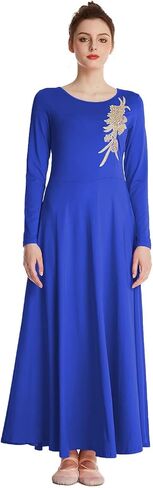 HIHCBF Women Long Sleeve Liturgical Praise Dance Dress Adults Applique Lyrical Ballroom Dancewear Worship Robe Costume in Kuwait